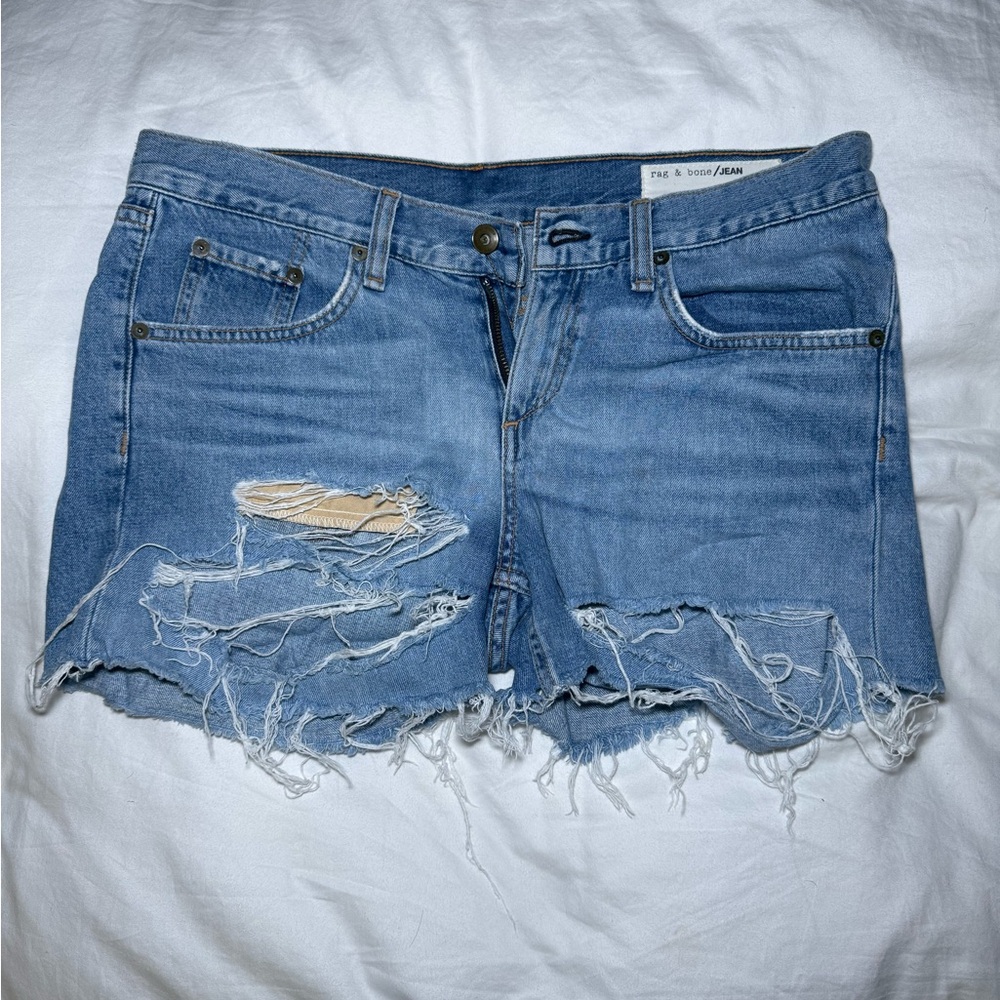 rag & bone Blue Distressed Jean Shorts